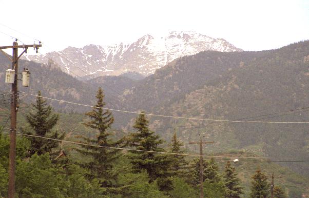 Pike's Peak through the trees.